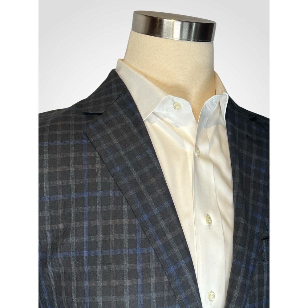 Antonio Cardinni 40L Blazer Wool Silk Blend Gray Blue Plaid - Picture 7 of 14